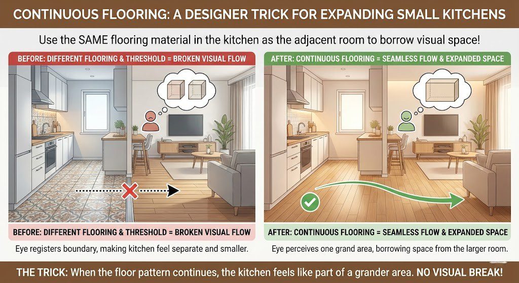 Small Kitchen Layout Ideas Continuous Flooring