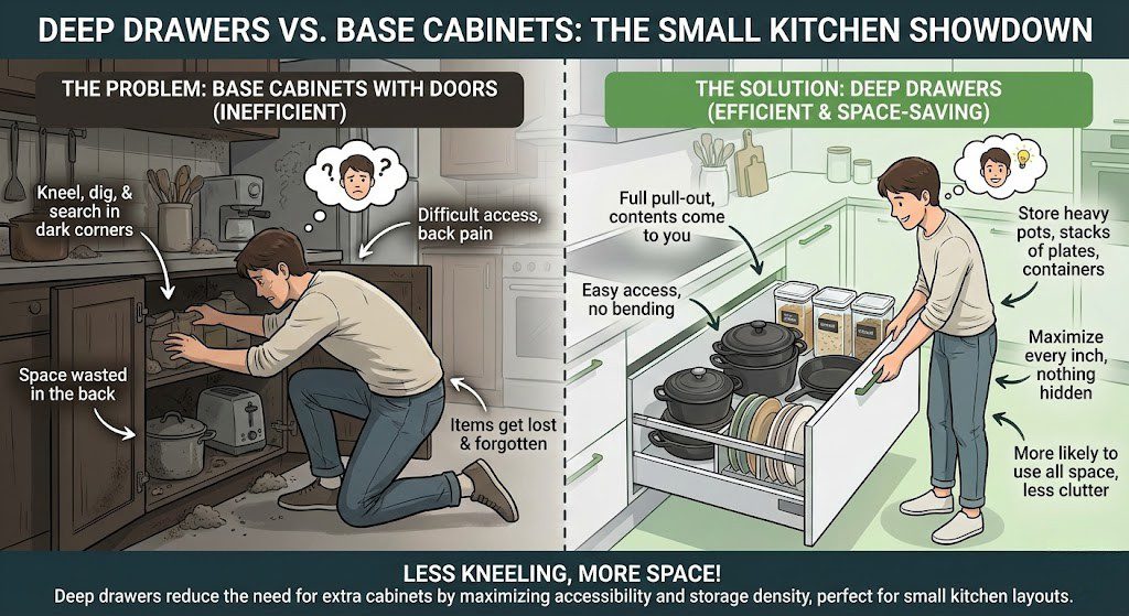 Small Kitchen Layout Ideas Deep Drawers vs Base Cabinets