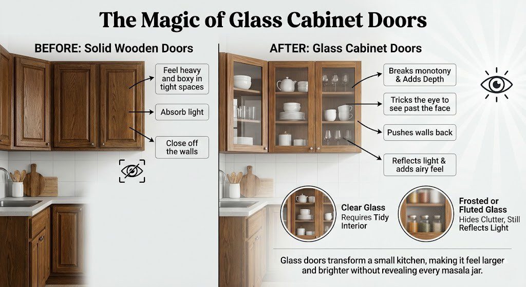 Small Kitchen Layout Ideas Glass Cabinet Doors