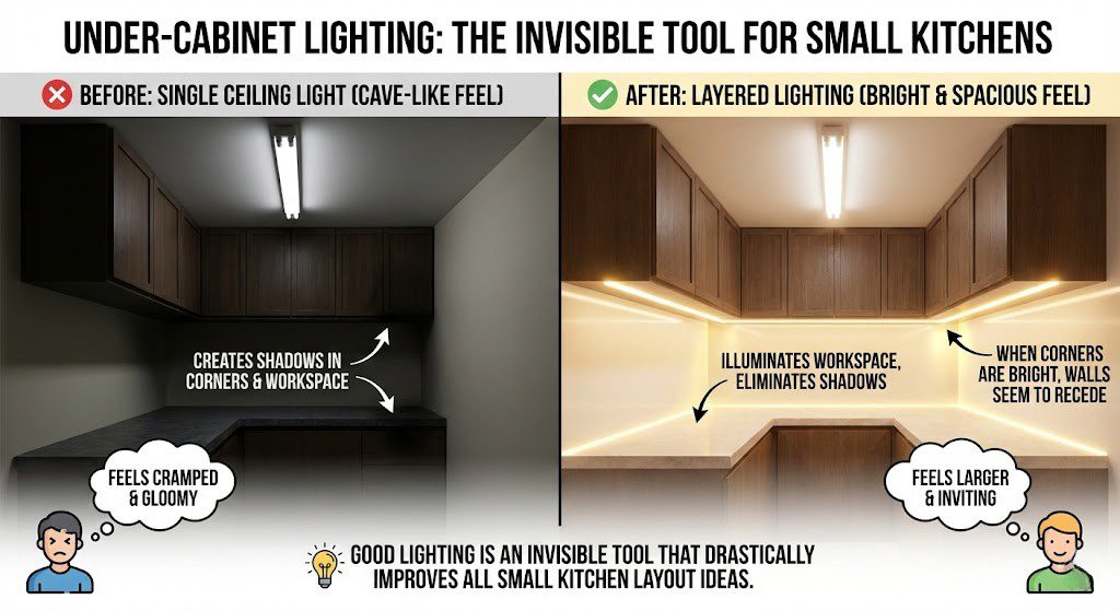 Small Kitchen Layout Ideas Under Cabinet Lighting